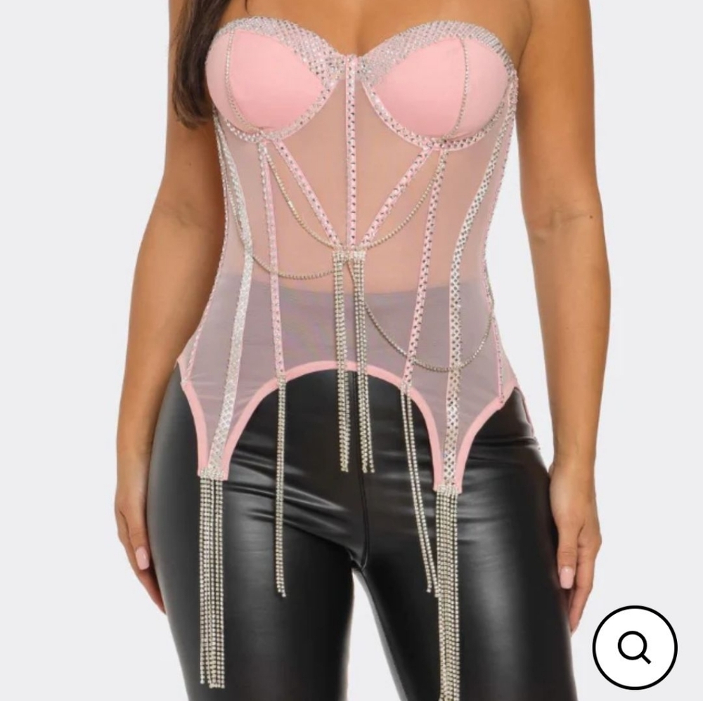Banjul Pink Rhinestone Embellished Corset